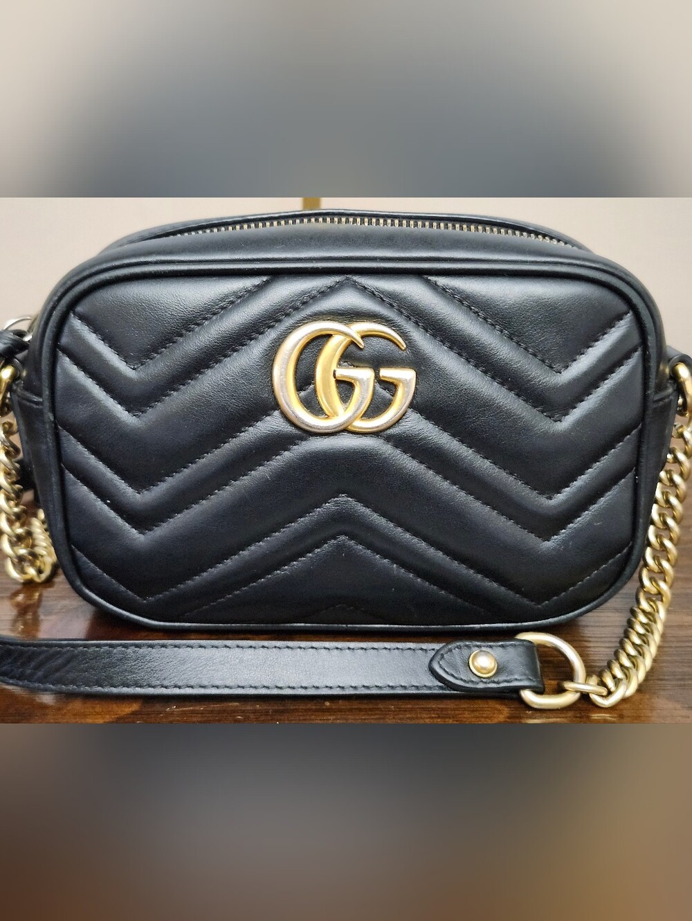 Gucci Black Matelassé Leather Crossbody Bag with Gold GG
